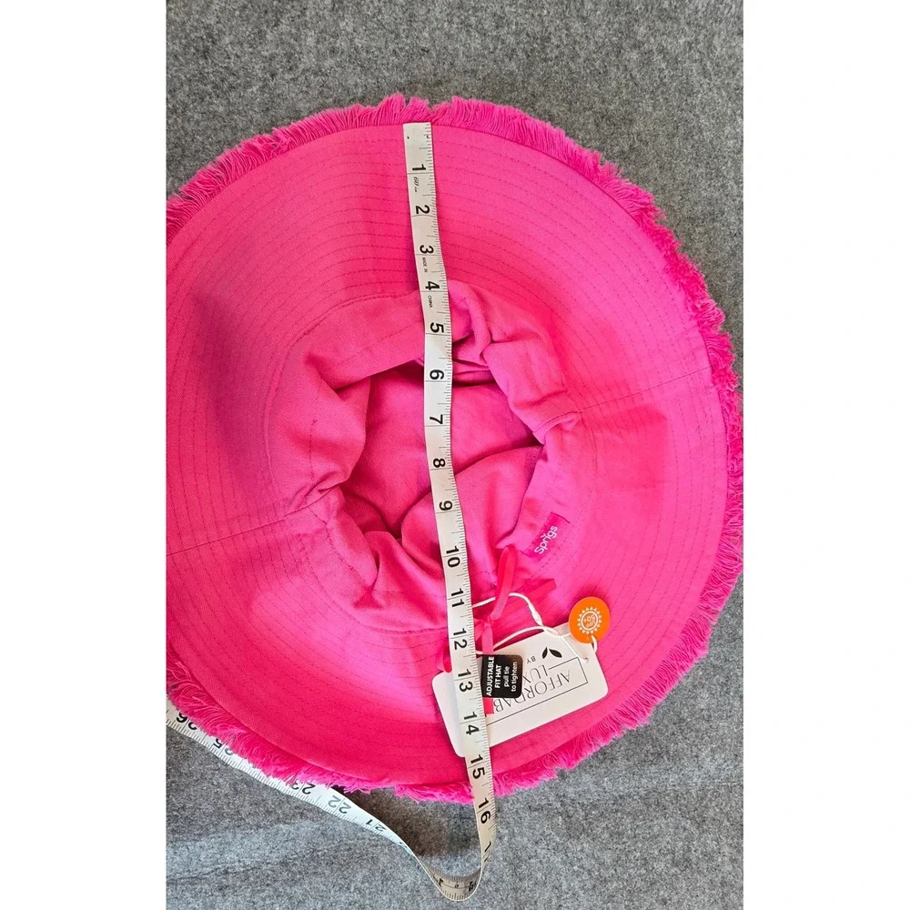 NWT Sprigs Ikat Wide Brim Fringe Reversible Sun Hat UPF 50 pink orange